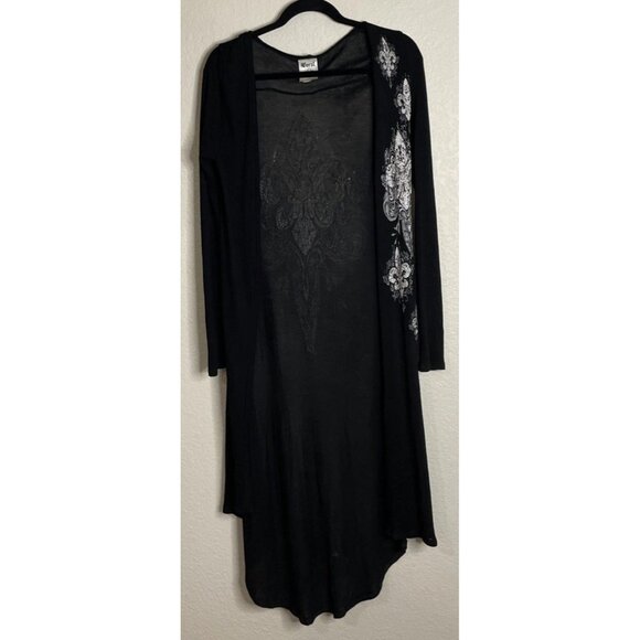 Vintage Y2K Vocal Womens Small Black Duster Cardigan Long Sleeve Rhinestone - Picture 1 of 7